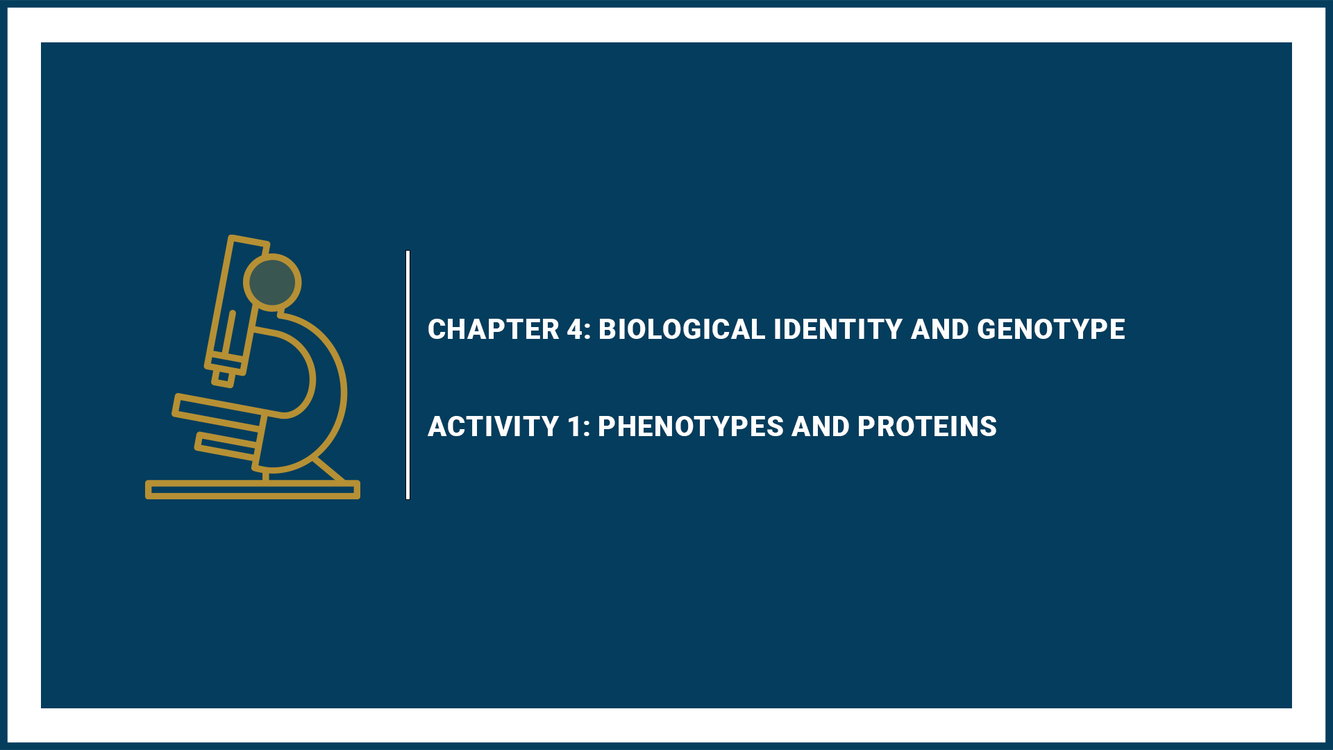 Chapter 4: Biological Identity and Genotype - Activity 1: Phenotypes and Proteins